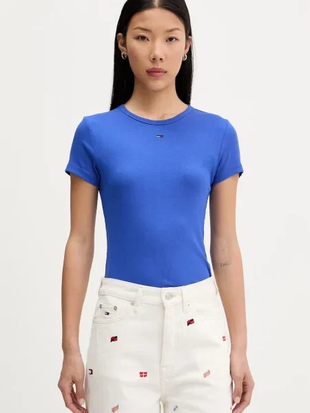 Tommy Jeans basic t-shirt γυναικείο με ελαστάν μπλε