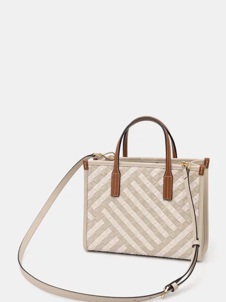 Torebka do noszenia w ręku z efektem plecionki Tommy Hilfiger beżowa