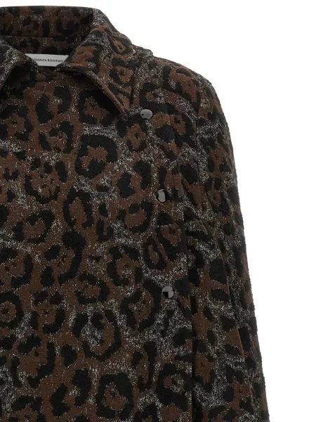 Geacă Federica Bonifaci cu imagine cu model leopard asimetrică maro