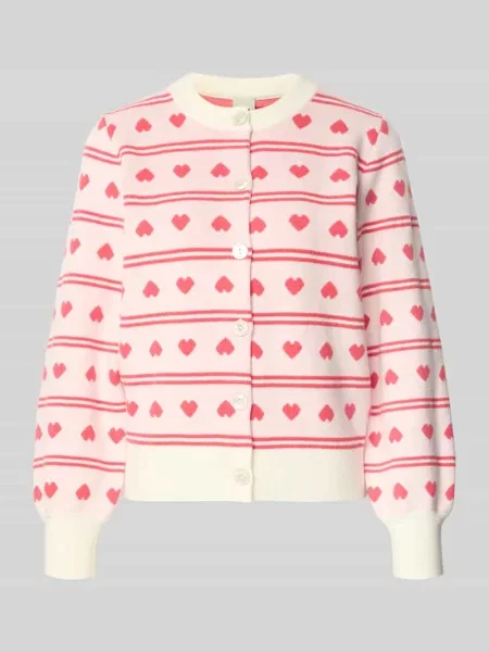 Kardigan o kroju regular fit z wyhaftowanym motywem na całej powierzchni model ‘Brielle’ Ichi różowy
