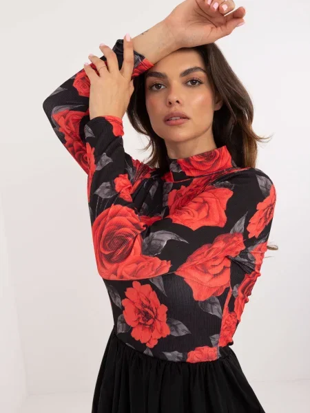 Rochie de cocktail Fashionhunters cu model floral de costum negru