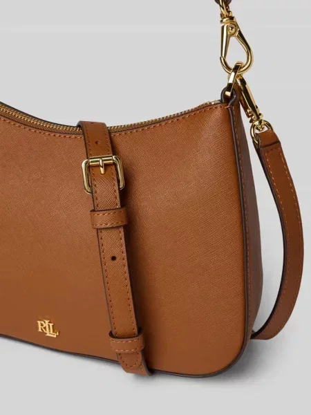 Torebka ze skóry bydlęcej z aplikacją z logo Lauren Ralph Lauren brązowa