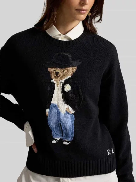 Sweter z intarsją z motywem niedźwiedzia Polo Ralph Lauren czarny