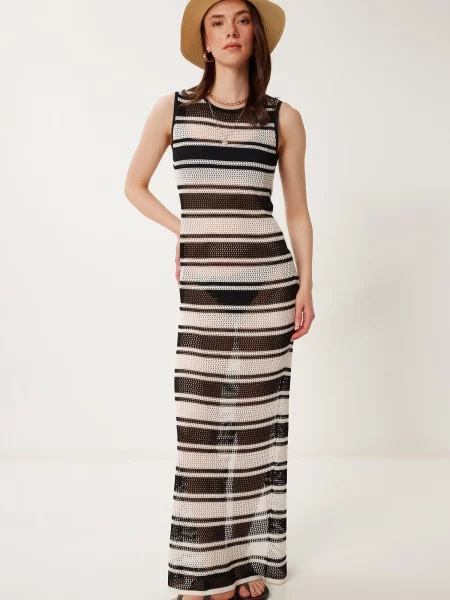 Happiness İstanbul Rochie de plaja crem negru
