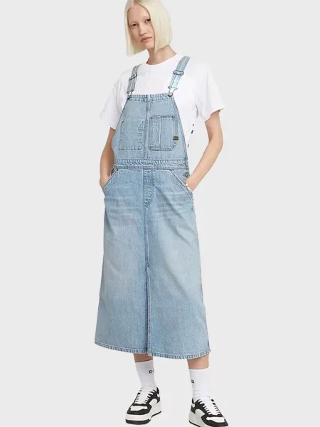 Костюмна джинсова сукня G-star Raw блакитна