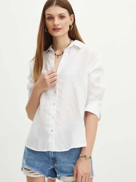 Medicine koszula lniana relaxed z kołnierzykiem klasycznym biały