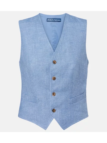 Lniana kamizelka Polo Ralph Lauren niebieska