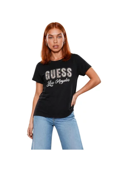 Tricou Guess cu model piele de șarpe negru