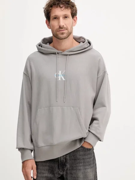 Pulover Calvin Klein Jeans s kapuco siva