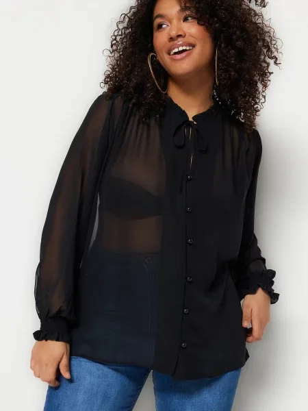 Cămașă Trendyol din șifon negru