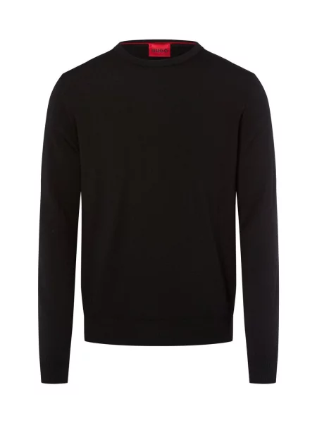 HUGO sweter z dzianiny z wełny dziewiczej San Cedric Mężczyźni wełna ze strzyży jednolity S czarny