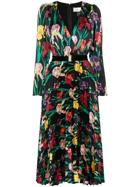 Rochie midi Nissa cu model floral cu imagine până la genunchi negru