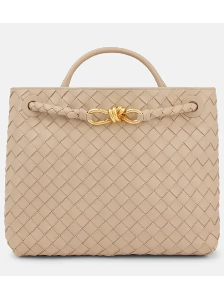 Usnjena shopper torbica Bottega Veneta Handle bež