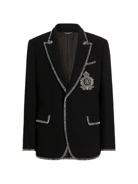 Geacă Dolce & Gabbana cu broderie din tweed negru