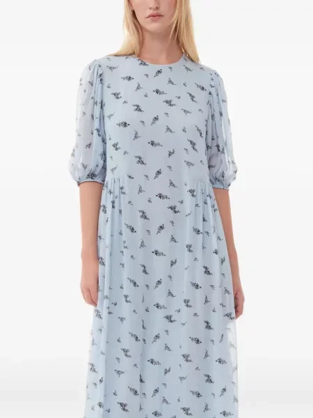 Rochie Ganni cu model floral de costum albastru
