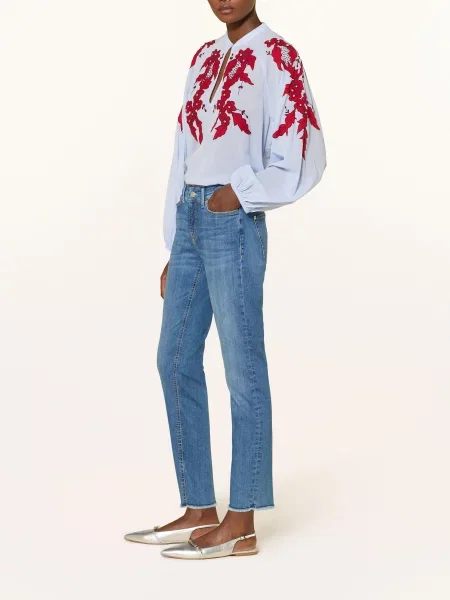 Cambio Jeansy Cropped Piper blau niebieskie