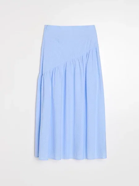 Спідниця міді з асиметричним воланом у смужку light blue синя