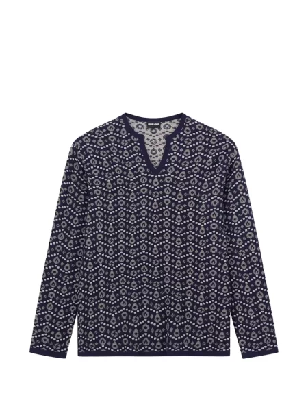 Pulover Giorgio Armani cu decolteu în V cu imprimeu geometric albastru
