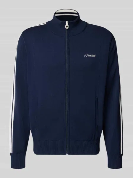 Kardigan rozpinany z wyhaftowanym logo model VARSITY' Prohibited granatowy