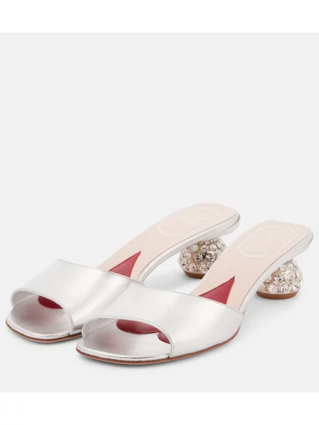 Papuci tip mules Roger Vivier din piele argintiu