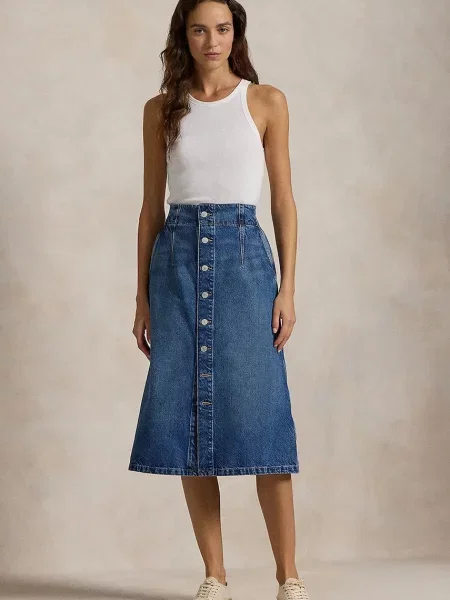 Polo Ralph Lauren spódnica jeansowa midi rozkloszowana niebieski