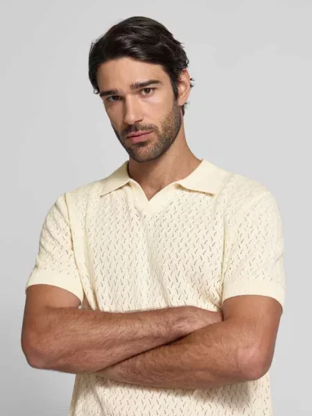 Koszulka polo o kroju regular fit z efektem szydełkowym model ‘LINO’ Selected Homme białe