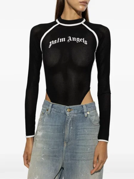 Мрежест боди Palm Angels с принт черно