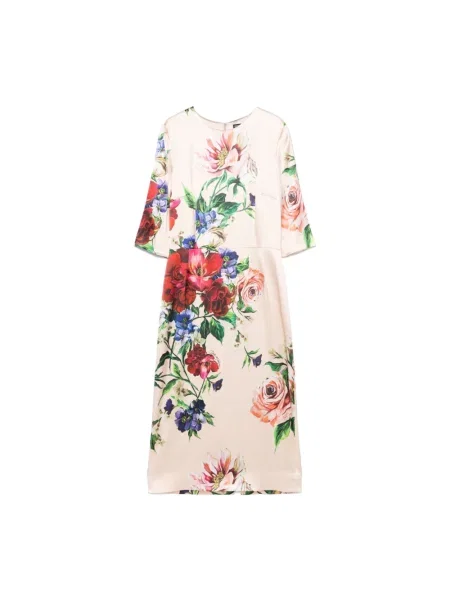 Wielobarwność sukienka midi Dolce And Gabbana elegancka do kolan biała