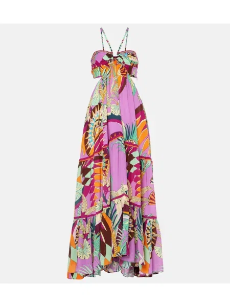 Rochie maxi Camilla de mătase cu imagine de costum