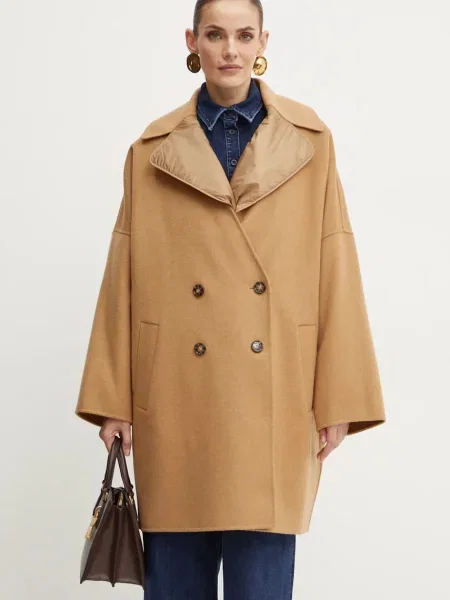 BOSS palton de lana bej de tranzitie oversize