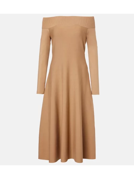 Rochie midi Ralph Lauren Collection din cașmir până la genunchi de costum bej