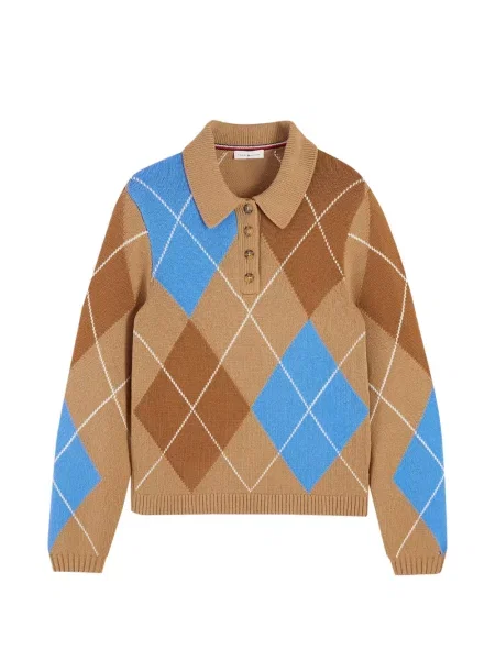 Gulerat tricou polo Tommy Hilfiger cu model argyle maro