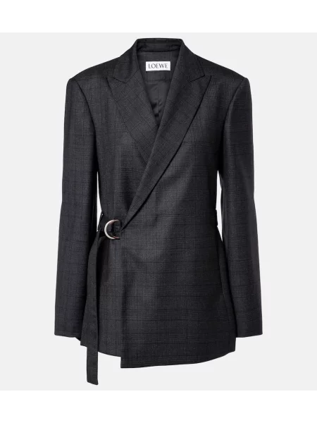 Marynarka Loewe wełniana w kratkę kopertowa szara