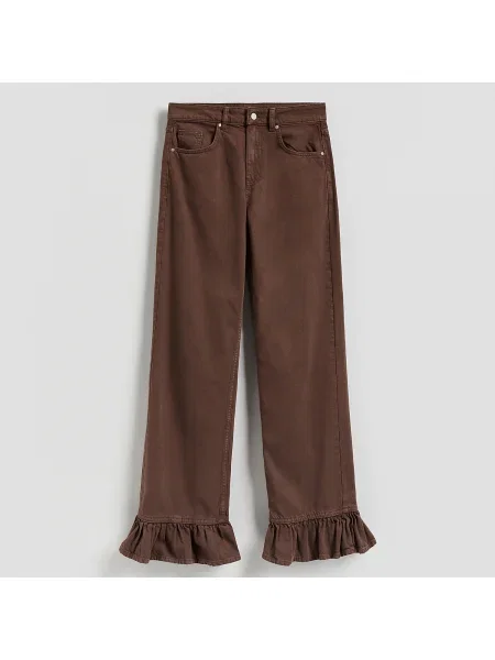 Reserved Bő szárú farmer fodrokkal dark grey jeans szürke