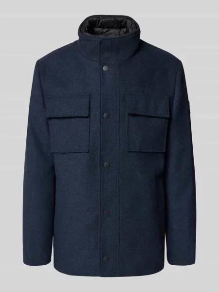 Płaszcz wełniany o kroju regular fit z mieszanki wełny z odpinanym kołnierzem wewnętrznym Tom Tailor niebieski