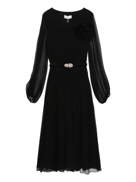 Rochie midi Nissa cu model floral până la genunchi de costum negru