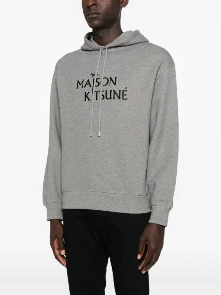 Hanorac cu glugă Maison Kitsune cu broderie gri