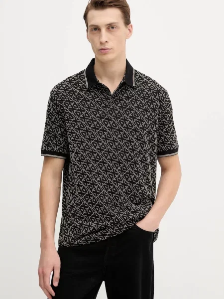 Тениска с яка Armani Exchange с десен черно
