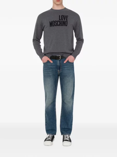 Плетен пуловер Love Moschino с автограф сиво