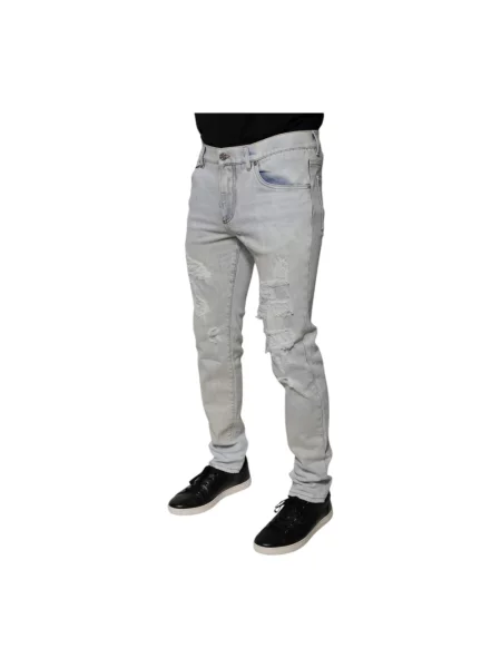 Skinny jeansy skinny Dolce And Gabbana z dziurami niebieskie