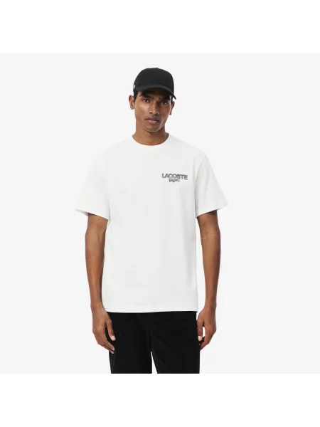 Lacoste Koszulka Z Jerseyu Z Nadrukiem Tenisowym Kremowa biały