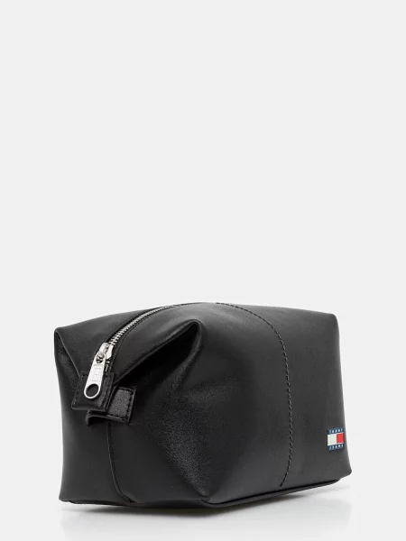 Usnjena kozmetična torbica Tommy Jeans črna