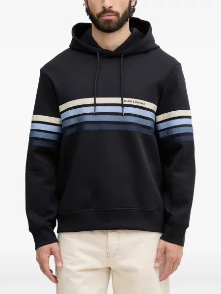 Hanorac cu glugă Armani Exchange cu dungi cu imagine albastru