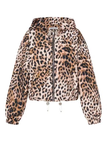 Traper jakna Moschino Jeans s kapuljačom s printom s leopard uzorkom smeđa