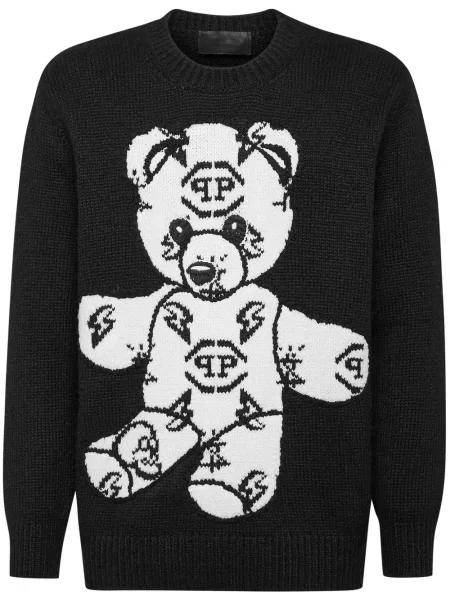 Pulover Philipp Plein cu broderie din jacard teddy negru