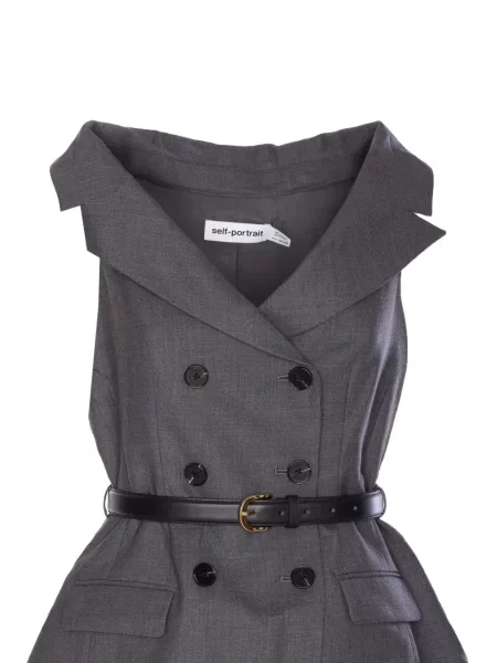 Sukienka Self-portrait dwurzędowa garniturowa szara