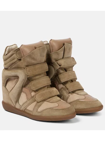 Sneakerși Isabel Marant din piele de căprioară cu pană verde
