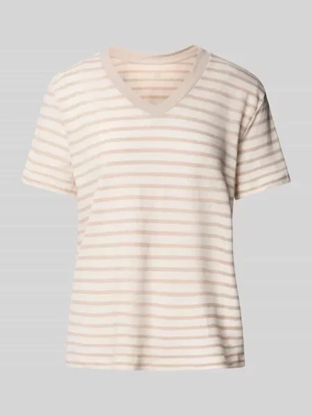 T-shirt z prążkowanym dekoltem w serek Schiesser biała