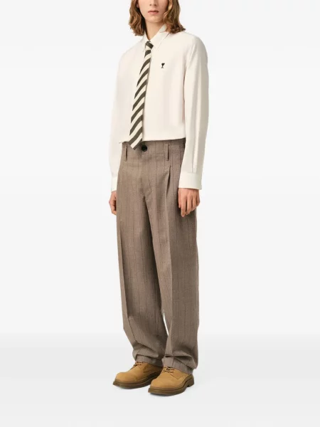 Pantaloni Ami Paris de lână cu dungi maro