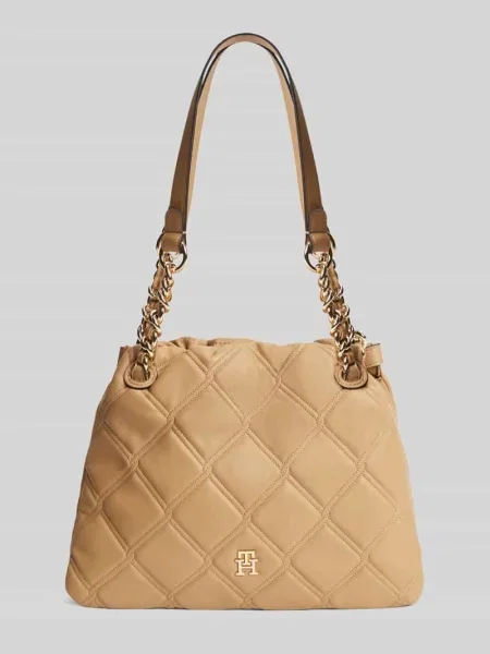 Torebka do ręki z łańcuszki Tommy Hilfiger brązowy